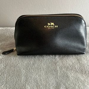 Coach Small Make Up Cosmetics Bag Pouch Black Leather